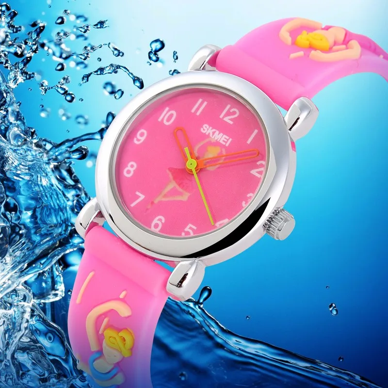 SKMEI новые детские часы мультяшные милые кварцевые часы для детей Мальчики Девочки водостойкие часы футбол Барби мягкий силиконовый