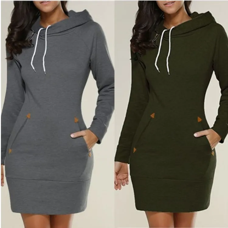 Hooded Zippers Fleece Dress Bodycon Thin Stright Full Sleeve 2017