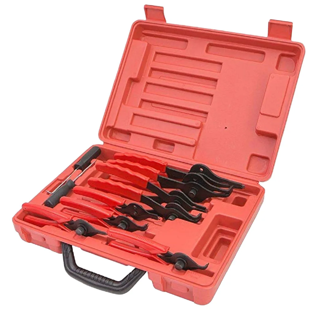 

11 Pcs Circlip Snap Ring Plier Set Pliers External Internal Repair Kit Tackle Box for Car Truck Motorcycle Red