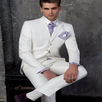 

White Mens Wedding Suit Custom New Groom Groomsmen Formal Tuxedo Coat+Pants+Vest