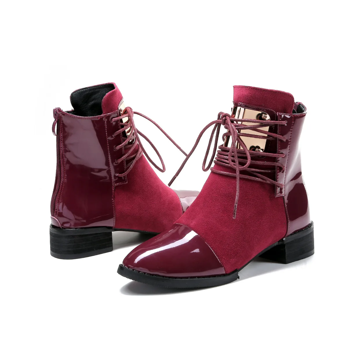 Lzzf зимние красные, черные Ботильоны из натуральной кожи для женская обувь Botines Mujer в стиле готик-панк; ботинки в байкерском стиле на шнуровке ботинки размера плюс