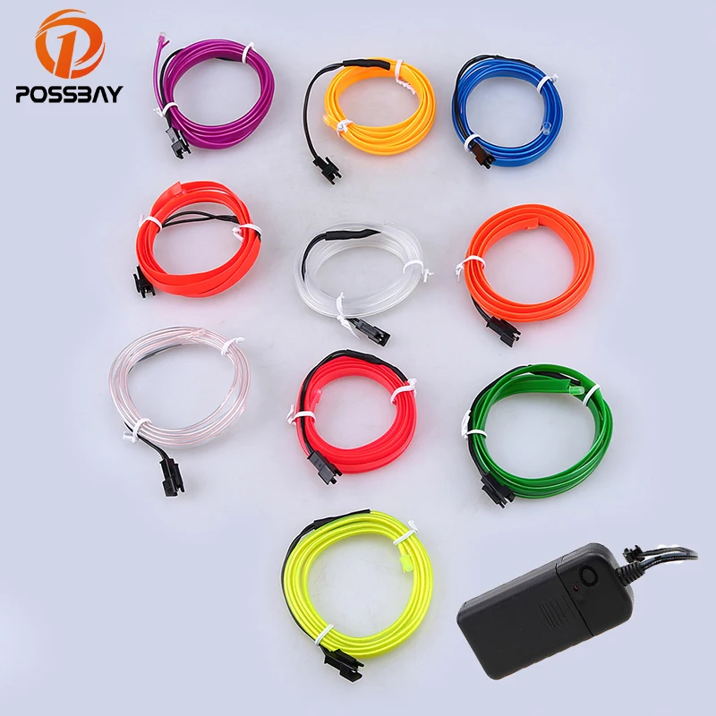 

POSSBAY LED 1M Neon Light EL Strip Tube Wire Rope + Mobile Output Connector Inverter Using Battery For Car Motorcycle Decoration