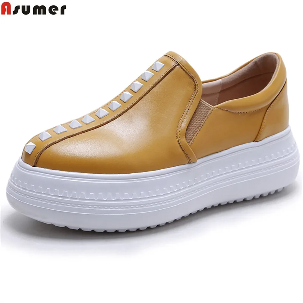 

ASUMER yellow white fashion spring autumn new 2018 flat platform ladies shoes round toe casual women genuine leather