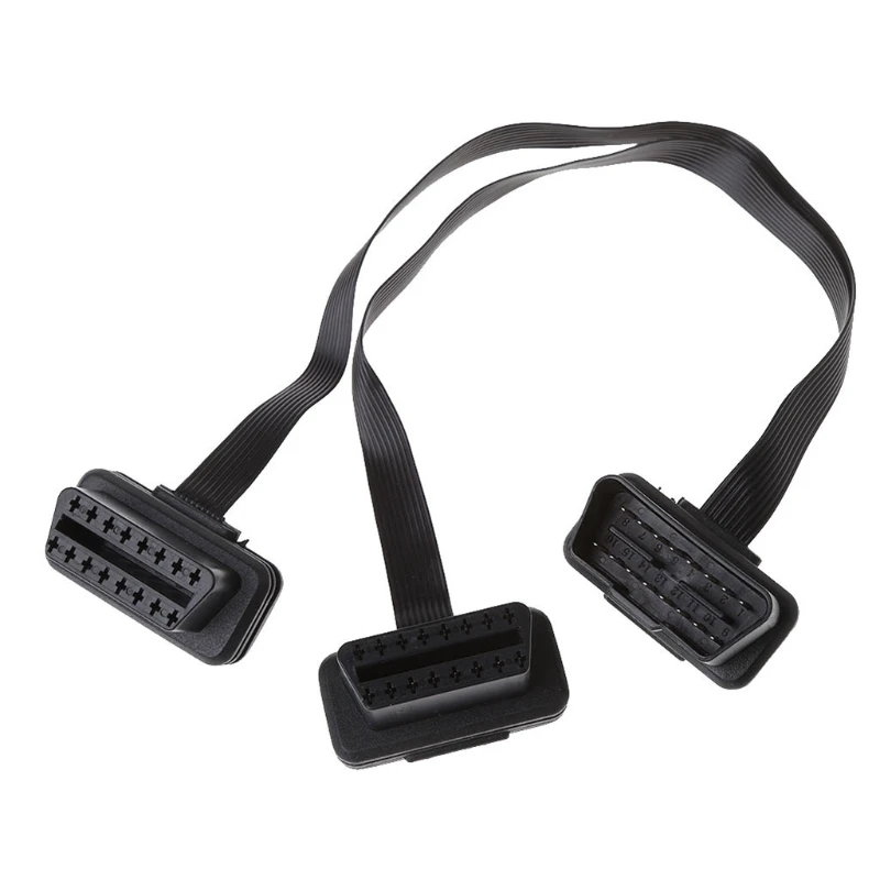 

16 Pin OBD2 Male To Double Female Splitter Flat Thin Y Connector Extension Cable