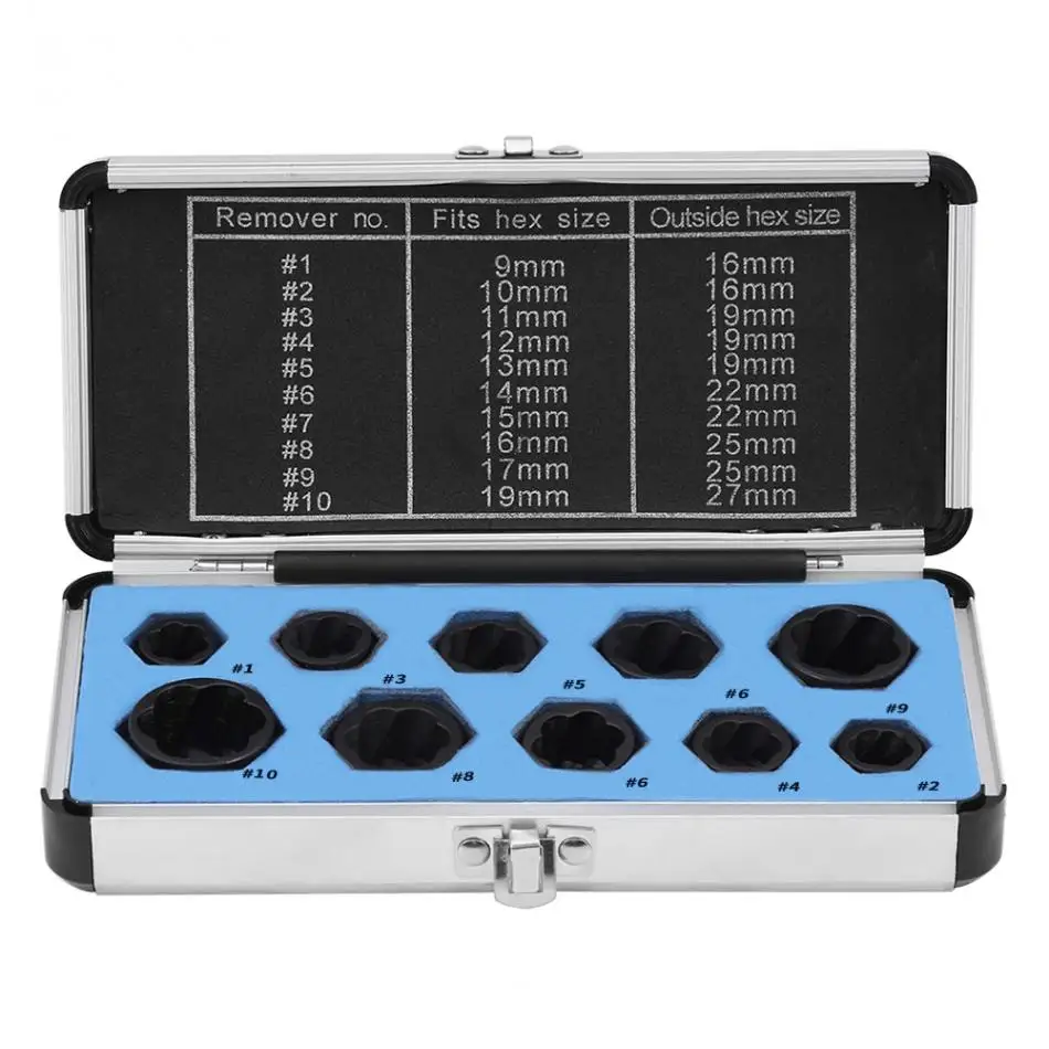 10 шт./компл. 11 шт./компл. 9-19 мм поврежденных болтов гаек жидкость для снятия Съемник шпилек инструменты набор блокировки розетка набор ручных инструментов