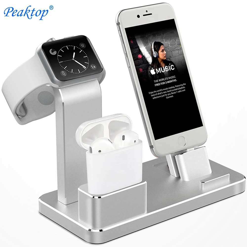 Peaktop 4 в 1 зарядная док-станция Подставка держатель для AirPods IPad Air Mini Apple Watch 38 мм 42 мм iPhone X 8 7 6 6S 5S SE Plus