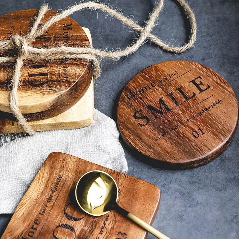Mug Coaster Round Square Wood Cup Coaster Table Mat Kitchen Placemat Cup Pad Glass Teapot Drink Coasters Table Accessories (4)