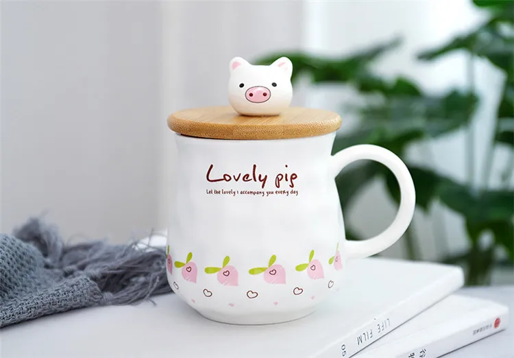 Cartoon Cute Pig Coffee Mug Ceramic Cups and Mugs with Lid Office Home Water Cup Couple Breakfast Cup Unique Gift for Children