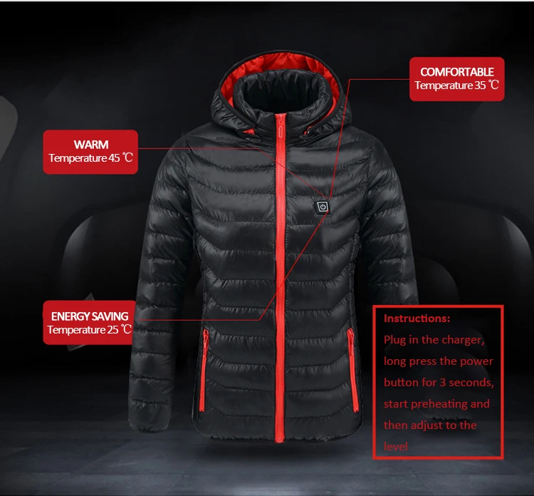 Men&women Intelligent Heated Jackets Winter Outdoor Hooded Waterproof Jackets Thermal Warm USB Heating Quickly Hiking Jackets