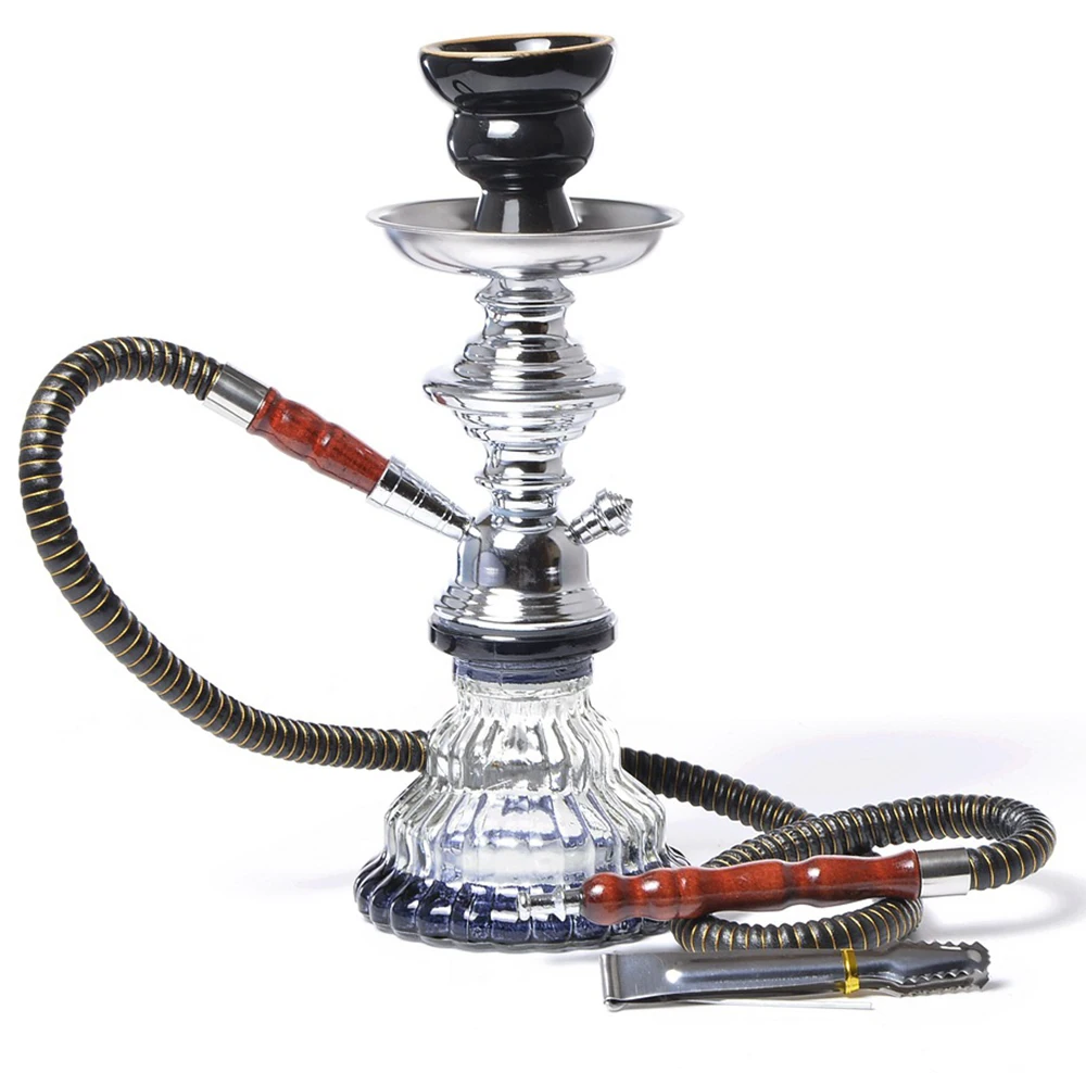 

New Style Black Glass Hookah Shisha Set With Metal Charcoal Tongs Synthetic Leather Hose Ceramic Bowl Chicha Narguile