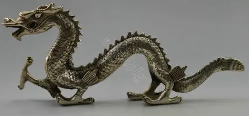 Old Chinese handwork Copper Carved luck dragon Statues 