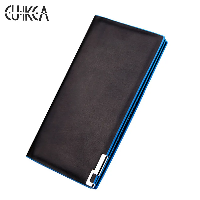 

CUIKCA New Fashion Handbag Men Wallet Waterproof Leather Wallet Blue Splice Edge Iron Included Angle Men Purse Long Section