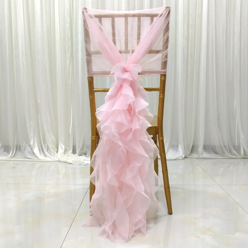 Шифоновый капюшон с оборками, накидка на стул, пряжа молочного оттенка, декор для свадебного банкета, стула, свадьбы, особых мероприятий, 5 цветов - Цвет: Pink