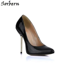 Sorbern Black Women Patent Shoes Gold Metal Stiletto Pointed Toe Slip On High Heels Nude Heels Custom Red Bottom Shoes For Women