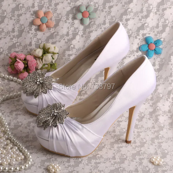 Closed Toes Pumps Designer Wedding Shoes White Color Platform Heels