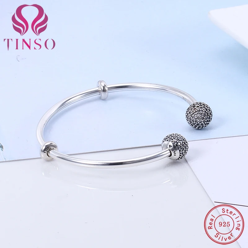 

2017 New Arrival High Quality 100% 925 Sterling Silver Pave Clear CZ Basic Bangle Fit DIY European Charms for Jewelry gift