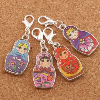 

56PCS Enamel Russian Doll Cross Clasp European Lobster Trigger Clip On Charm Beads 4Colors C1555