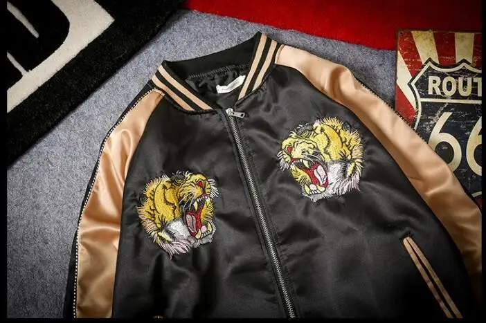 Embroidery Tiger Bomber Jacket Men Jacket Streetwear Hip Hop Baseball Jacket US Size M-XXL Embroidery Tiger Bomber Jacket Men Jacket Streetwear Hip Hop Baseball Jacket US Size M-XXL