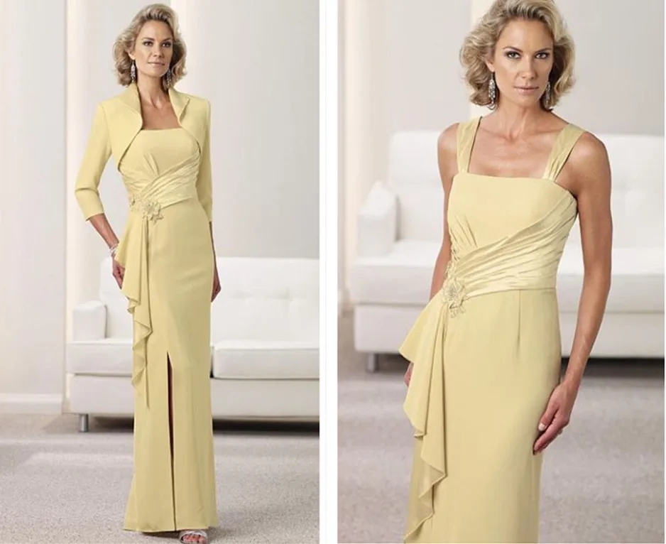 

free shipping new hot 2014 gorgeous vestido de madrinha plus size chiffon tea length mother of the bride dresses with jacket