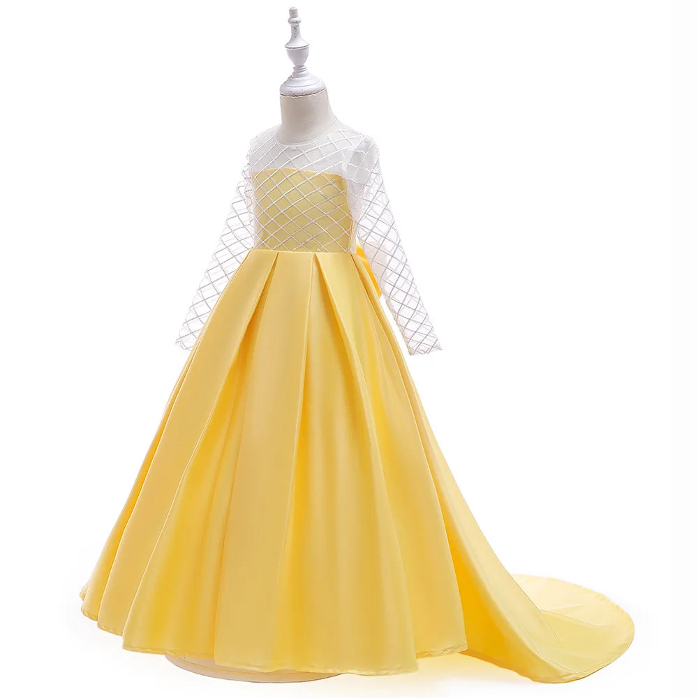 2019 Cross border New Girl's Long Sleeve Princess Dress Grid ...