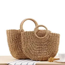 Летняя женская Соломенная Сумка, винтажная соломенная сумка ручной работы, пляжная сумка для отдыха