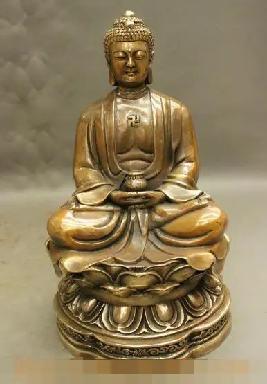 

song voge gem S7290 10" Folk Chinese Bronze Buddhism Shakyamuni Sakyamuni Bowl Lotus Seat Statue