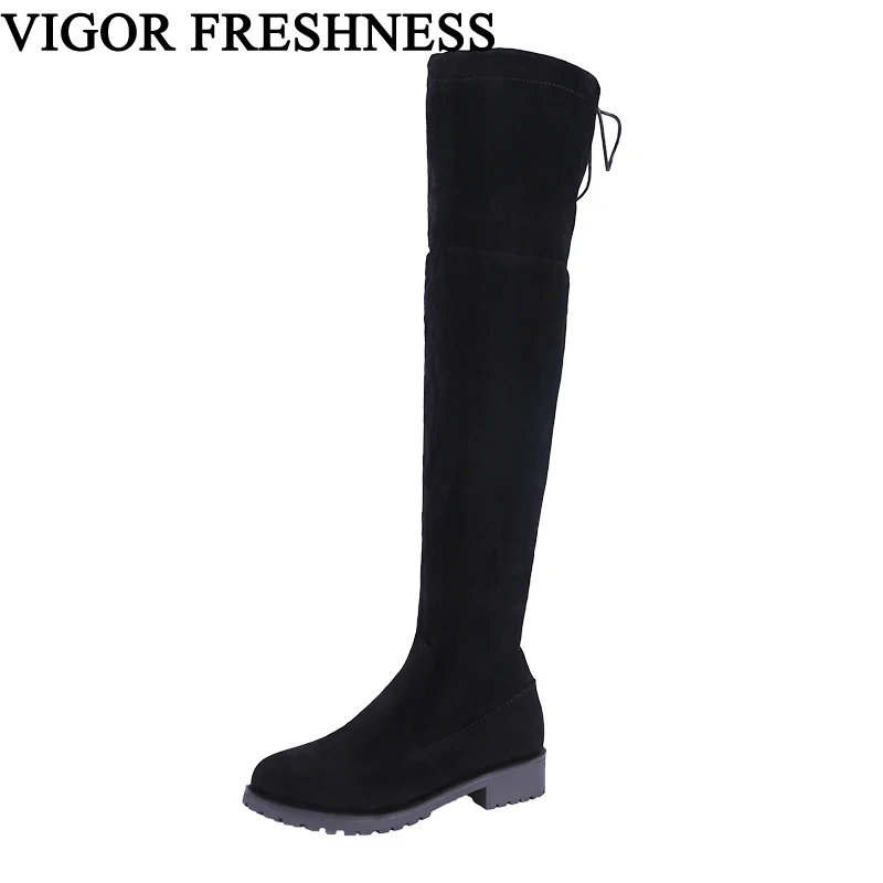 VIGOR FRESHNESS Women Boots Winter Shoes Woman Flock Leather Over The ...