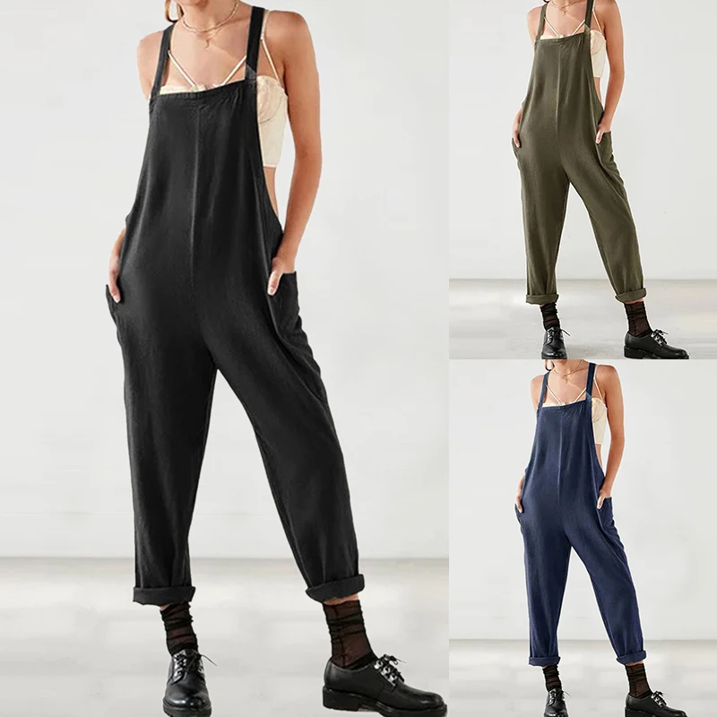 S-5XL Women's Jumpsuits Woman Casual Loose Long Harem Trousers Pants Plus Size Solid Romper Jumpsuit Female Sexy Bib Overalls