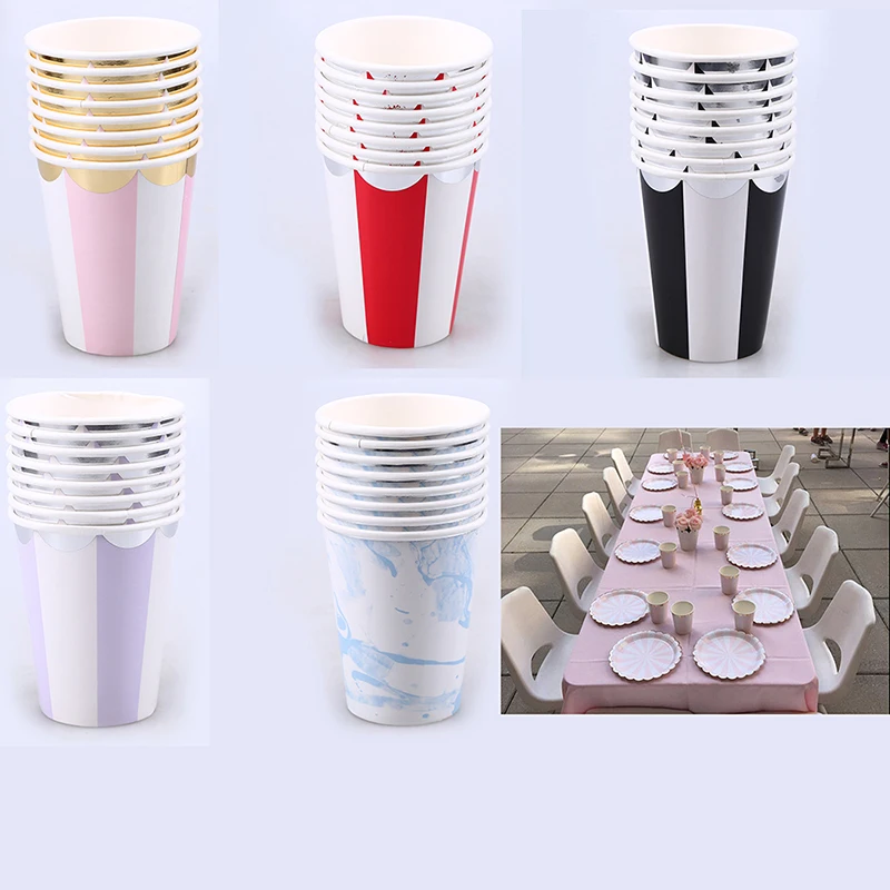 Image 8PCS Disposable Paper Cups Chevron Striped Drinking Coffee Cup Tableware for Wedding Birthday Party Baby Shower Christmas