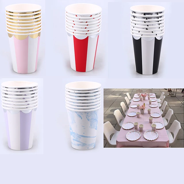 8pcs Portable Paper Cups Disposable Striped Travel Camping Water