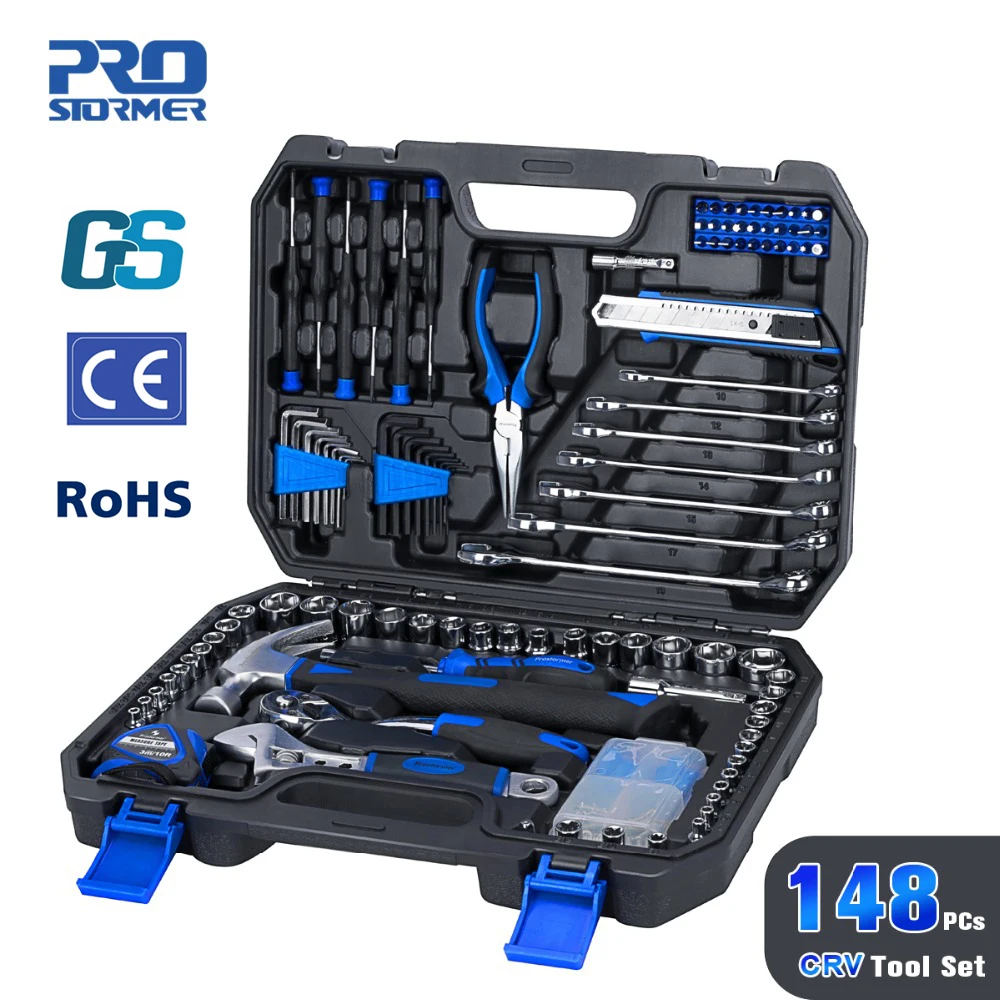 

Prostormer 148 Pcs Household Woodworking Hand Tool Kit Car Repair Screwdriver Tool With Storage Toolbox Socket Wrench Tool Set