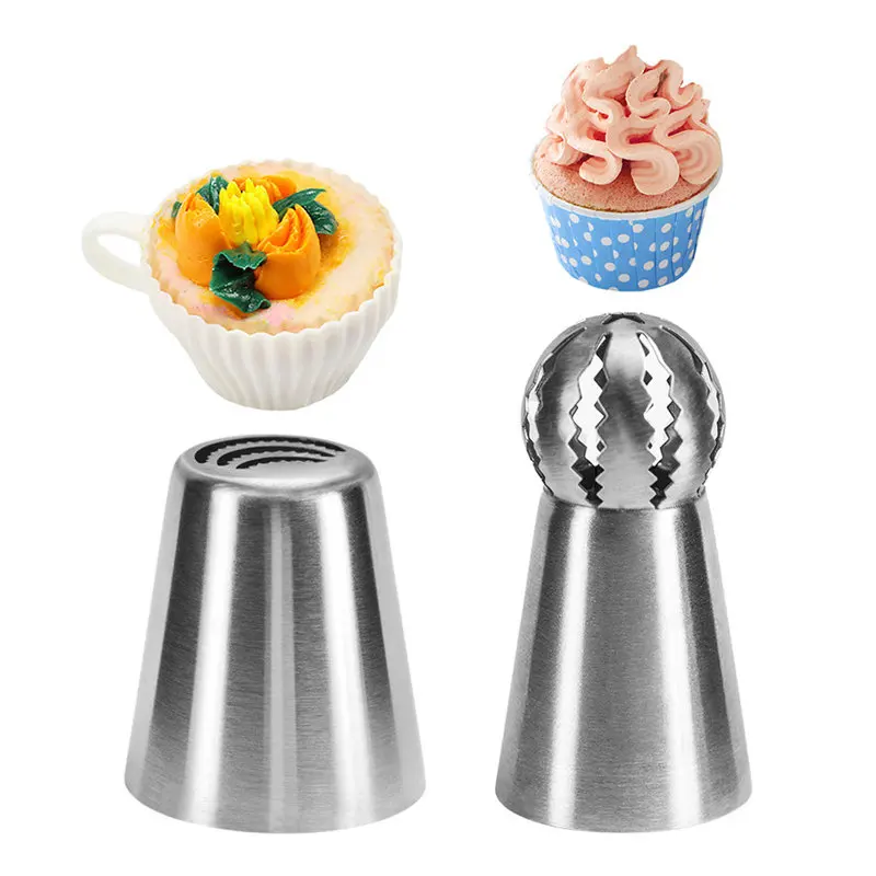 

2pc Ball Sphere Russian Nozzle Icing Piping Pastry Tips Stainless Steel Flower Cake Nozzle Tubes Cream Dessert Decorating Tools