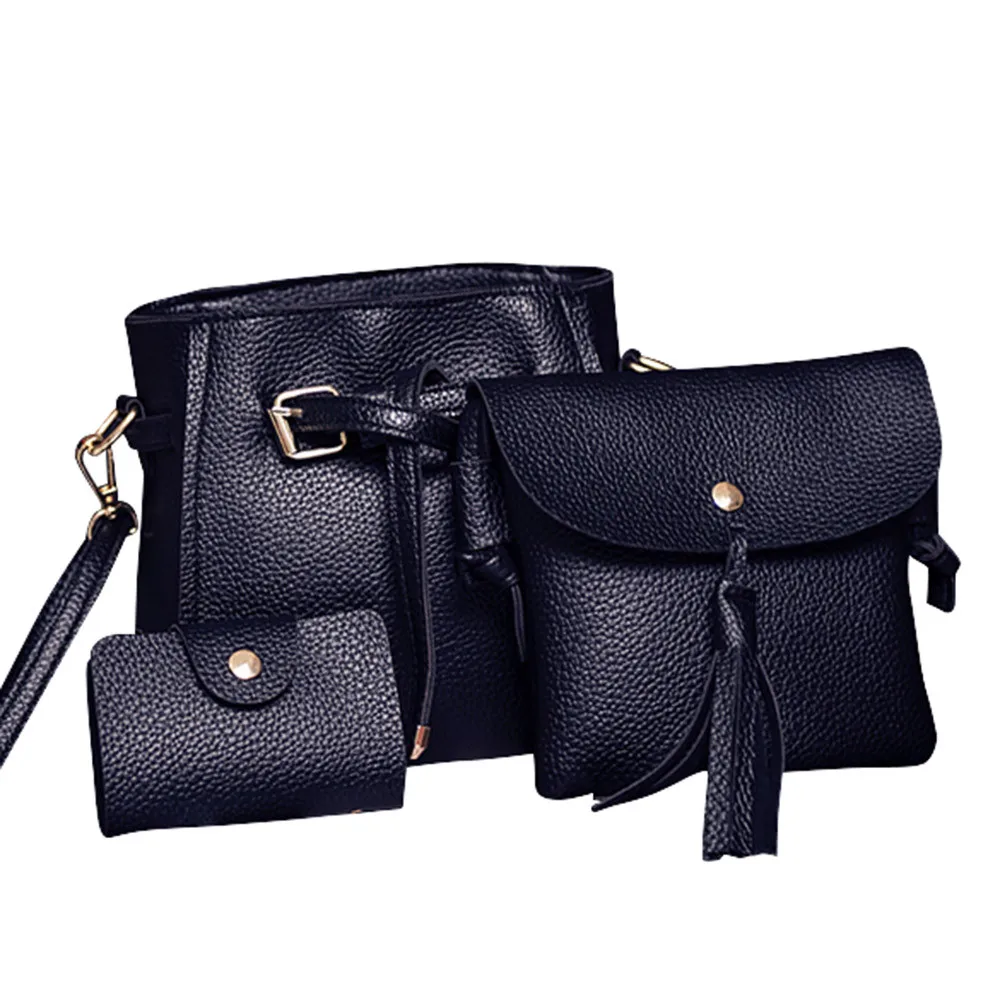 Новая модная сумка на плечо из искусственной кожи женская сумка через плечо из четырех частей модная сумка через плечо женская сумка@ py - Цвет: Черный