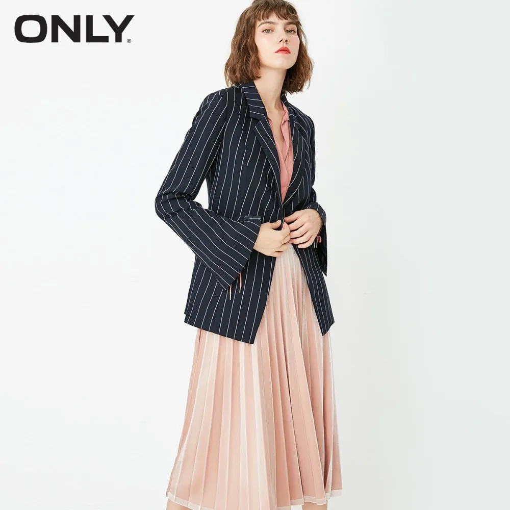 ONLY  Split cuff slim long blazer hombre  female solid striped single button|117308510