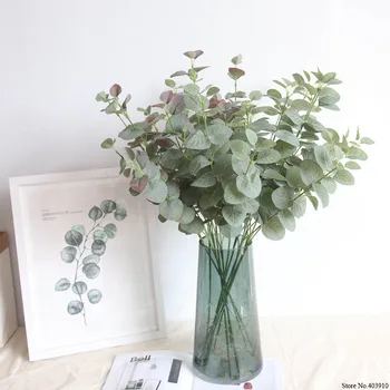 

Green Artificial Leaves Large Eucalyptus Leaf Plants Wall Material Decorative Fake Plants for Home Shop Garden Party Decor 68cm