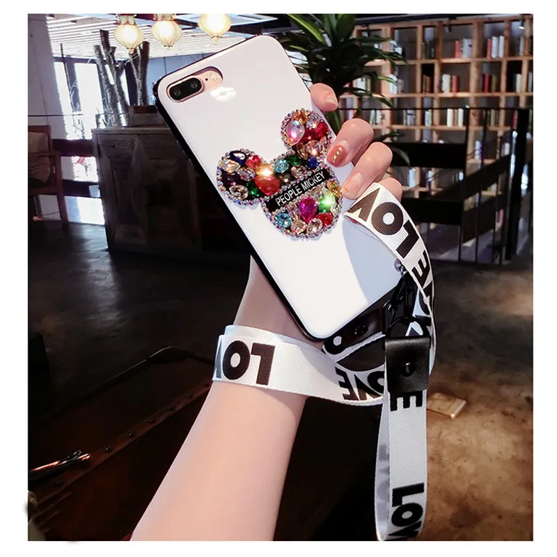 

OnePlant Luxury Jewelled Phone Case For iPhone 6 6s 7 8 Plus X XR Xs Max Crystal Shining Cute Cartoon TPU Cover with Lanyards