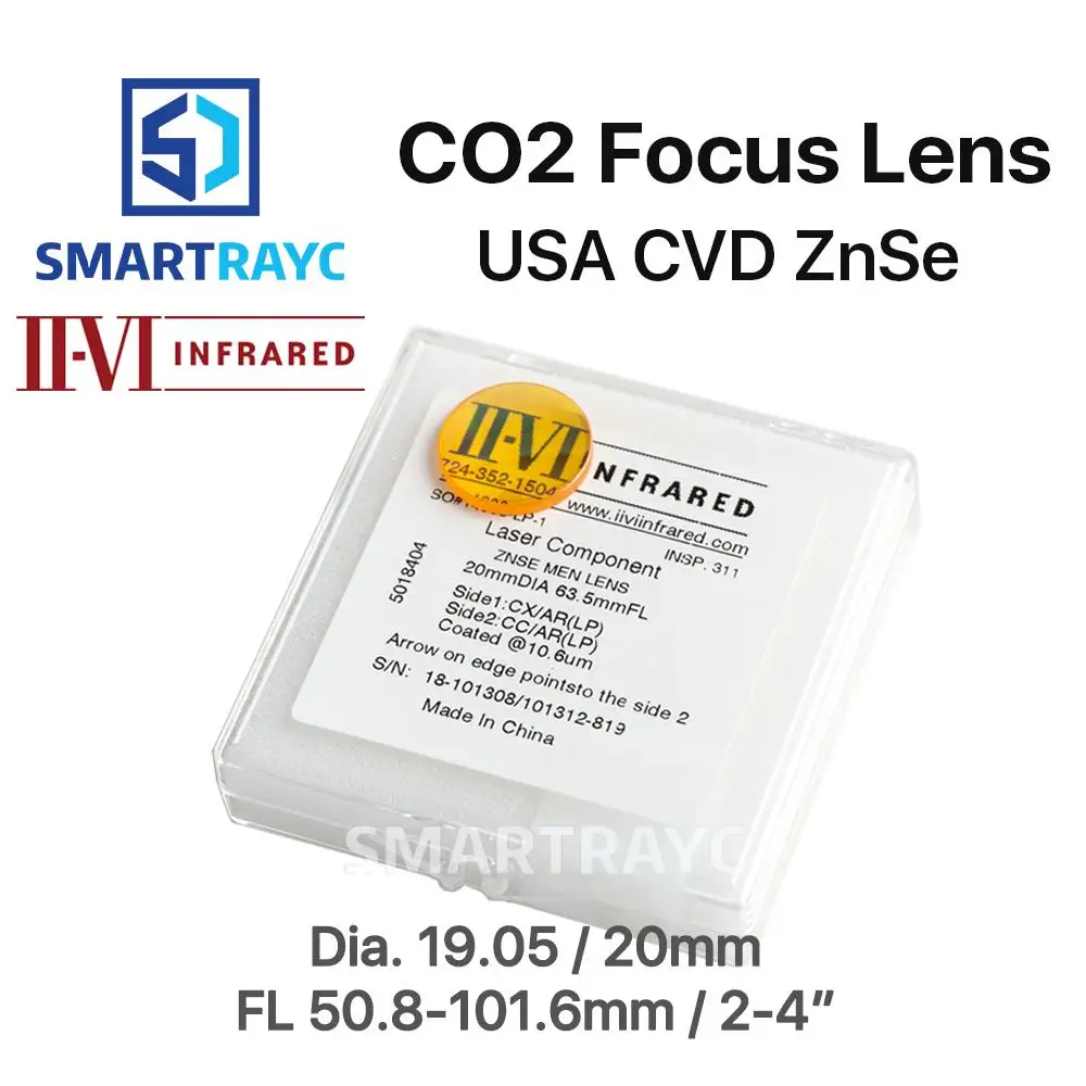 

Smartrayc II-VI ZnSe Focus Lens DIa. 19.05mm 20mm FL 50.8-101.6mm 2-4" for CO2 Laser Engraving Cutting Machine Free Shipping
