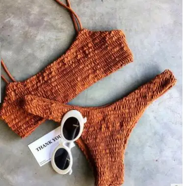 

2018 European and American swimsuit sexy pleated triangle bikini set