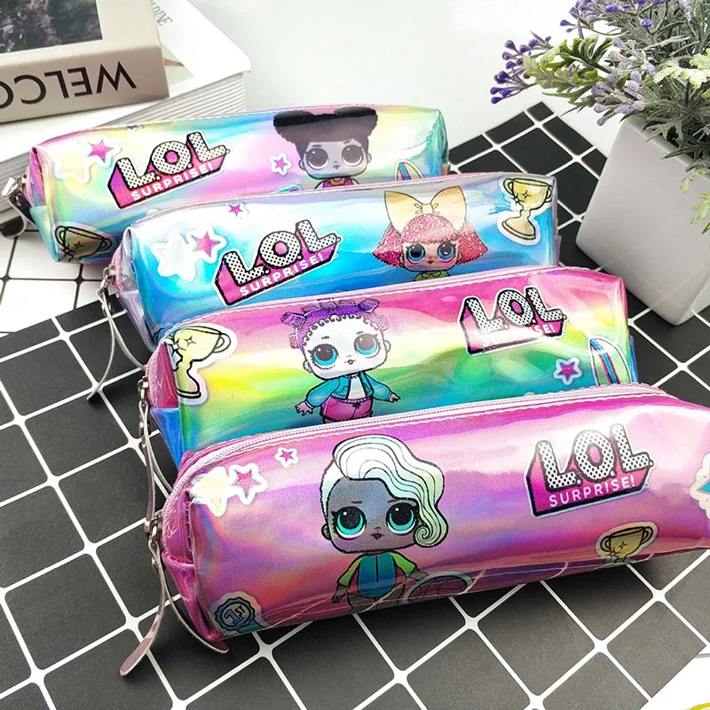 

Surprise Doll Iridescent Laser LOL Pencil Case Magic Cool Transparent PU Pencils Bag High Quality Stationery Pouch Office School