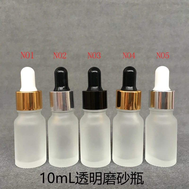 10ml Empty Frosted Glass Squeezable Dropper Bottles with 5 colors Cap