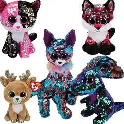 Ty Beanie Boos 6 & 15 см Блестящий Единорог кошка Медведь волк Сова плюшевая Обычная Большая глаза мягкая коллекция животных олень кукла игрушка