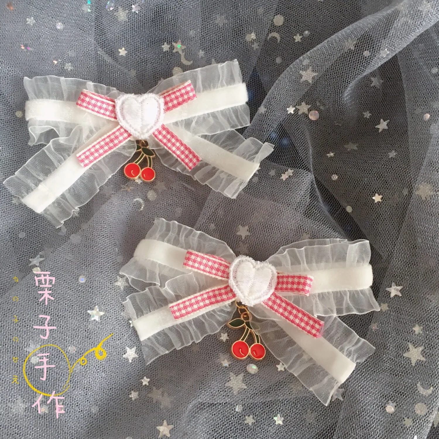 

Lolita hairpin cute bow girl double ponytail clip cherry hair accessories Lolita headdress