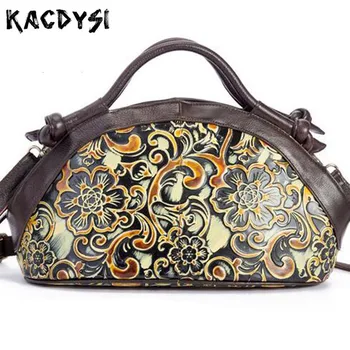 

Original Manual Genuine Cowhide Leather Retro Embossed Women Handbag Messenger Bag Brush Color Popular Ladies Tote bag Body Bags