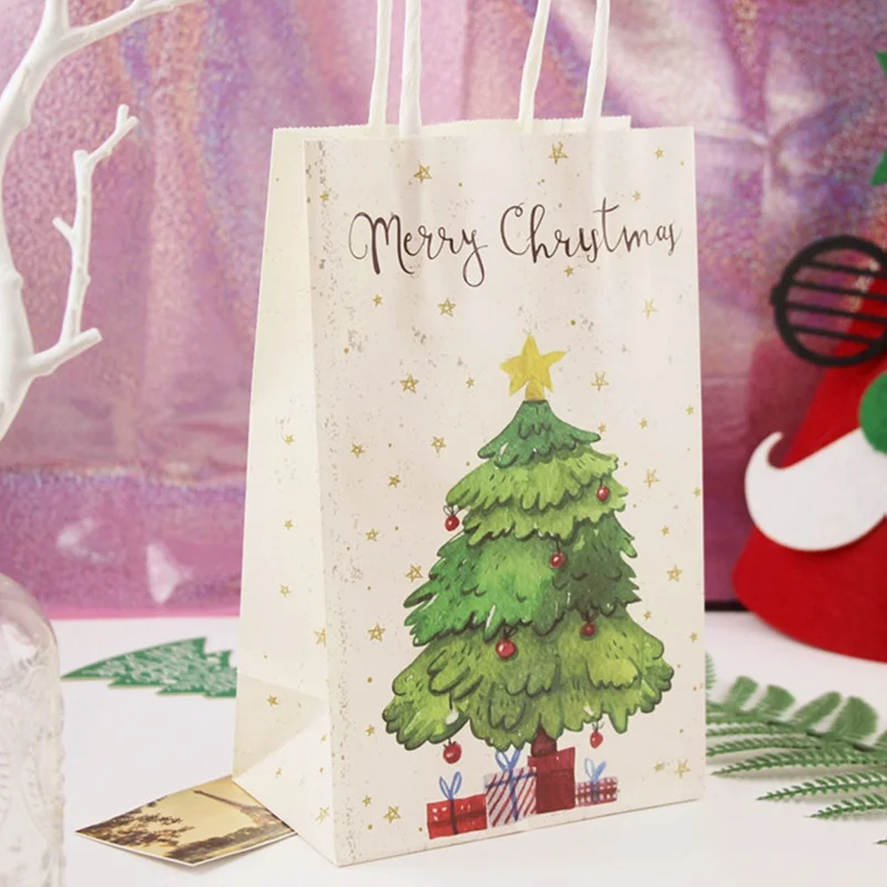 13,5*22*7,8 см Рождественский бумажный пакет с ручками, декоративный бумажный подарочный пакет для рождественских мероприятий, вечерние милые бумажные пакеты