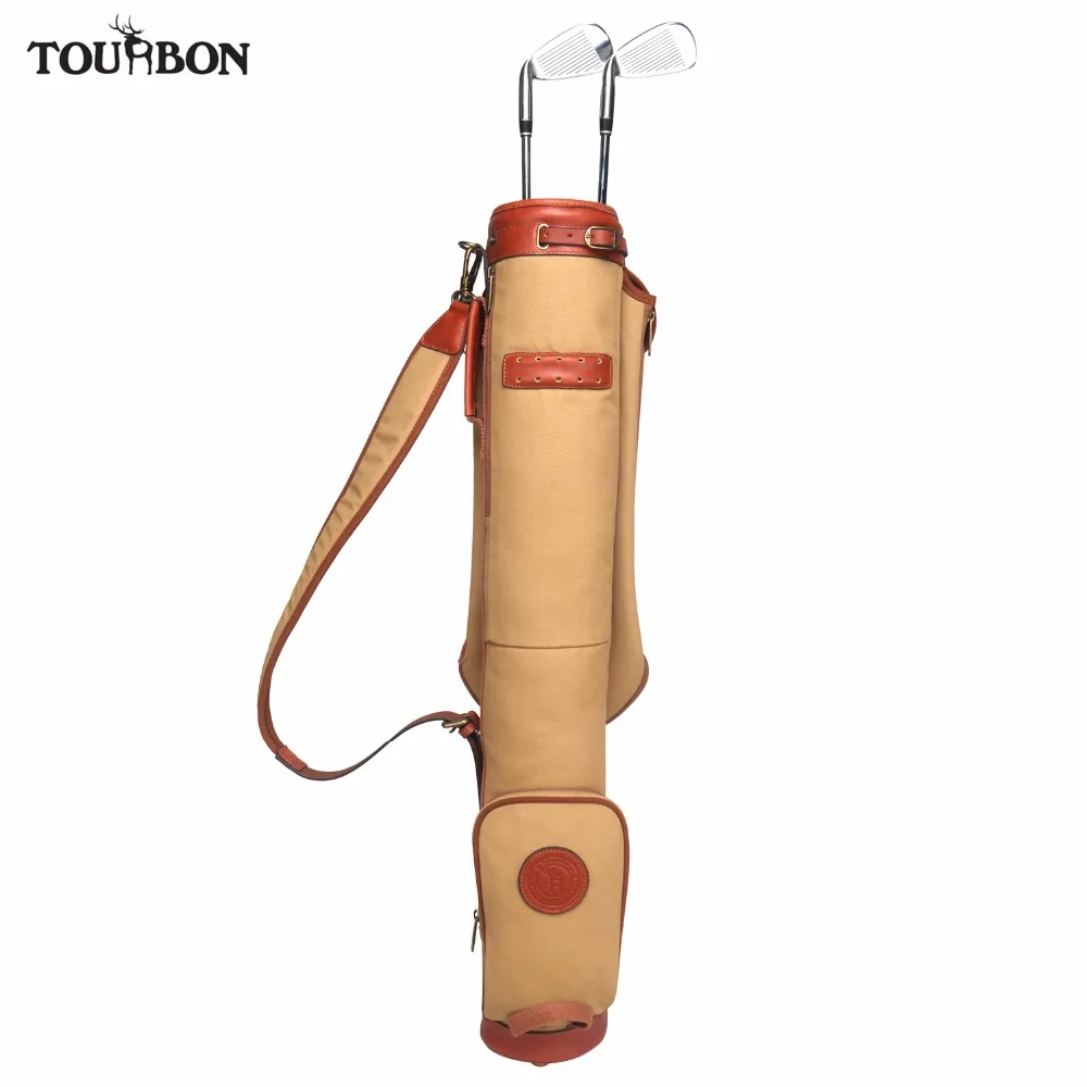 

Tourbon Vintage Golf Club Bag Carrier Pencil Style Canvas & Leather Khaki Golf Gun Bags Wax Waterproof Fleece Padded Cover 84CM