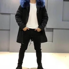 Мужская зимняя Новинка года, модное роскошное пальто с меховым воротником из меха енота с подкладкой из зеленого корня норки, одежда Ника, толстовки средней длины, парка