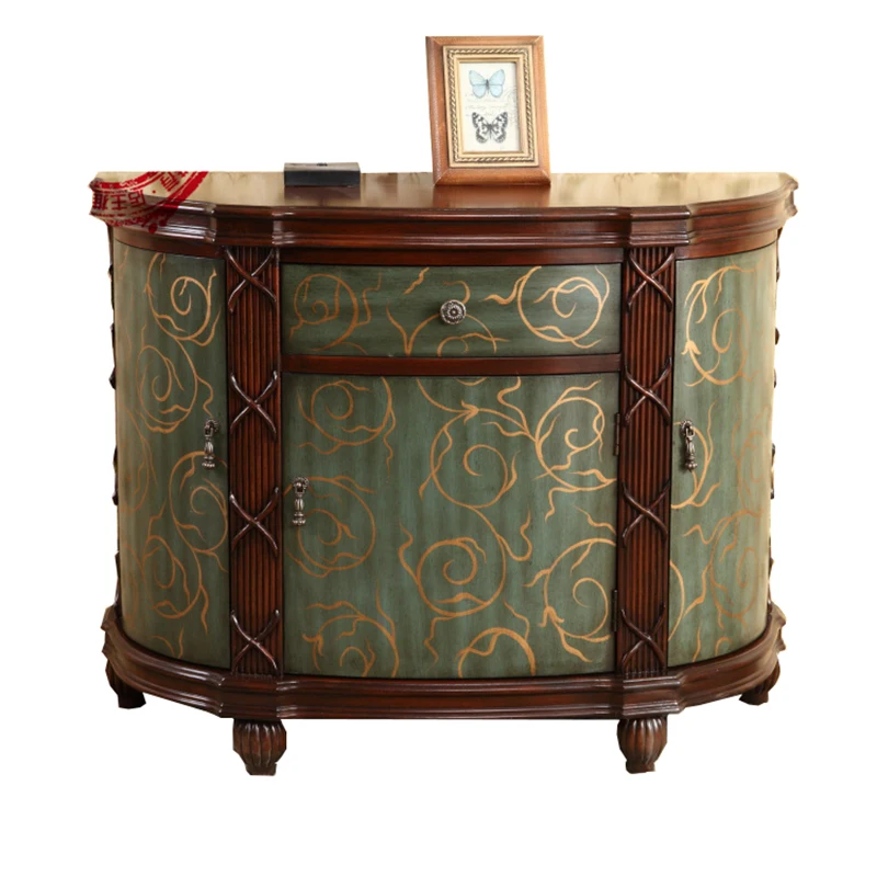 American-made old door cabinet hand-painted semi-circular hall decoration cabinet European-style light blue room American-made old door cabinet hand-painted semi-circular hall decoration cabinet European-style light blue room