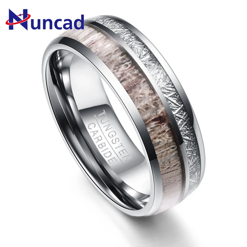 

Excellent 8MM Wide Men Ring 100% Tungsten Carbide Silver Color Imitation Rock Stone Antler Tungsten Steel Rings