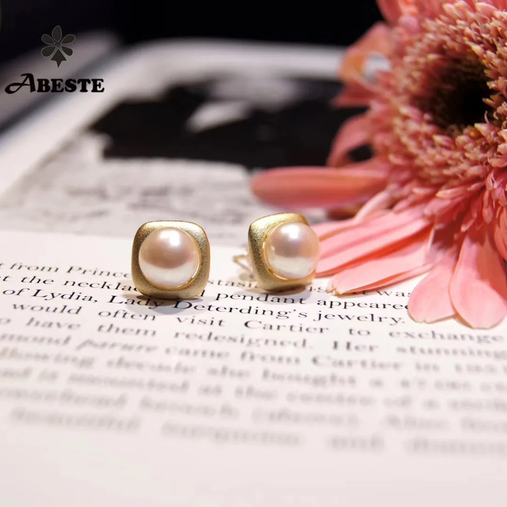 

ANI 14K Roll Gold Handmade Women Stud Earring Freshwater White Pearl oorbellen Roll Gold boucle d oreille Fashion Birthday Gift