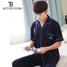 Летние Для мужчин пижамный комплект с короткими рукавами хлопок человек ночном мужской пижамы Для мужчин ночное белье Ночные сорочки штаны для сна